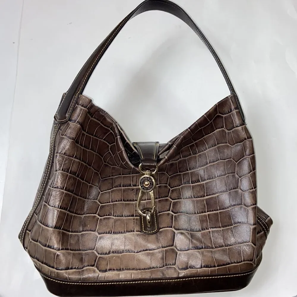 Dooney & Bourke Brown Florentine Croc Embossed Leather  Logo Lock Shoulder Bag